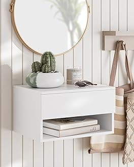 Floating Nightstand, Small Modern Floating Nightstand with Drawer, Floating Shelves for Bedroom, Bathroom (White)
