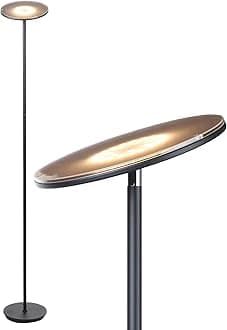 Brightech Sky LED Torchiere Super Bright Floor Lamp - Contemporary, High Lumen Light for Living Rooms & Offices - Dimmable, Indoor Pole Uplight for Bedroom Reading - Black