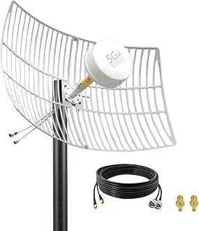 MIMO 4G LTE/ 5G Antenna Outdoor Directional Long Range Parabolic Grid Antennas for t-Mobile 4G LTE/5G WiFi Hotspots/High Gain 2x2 30dBi/ 698-6000MHz/ 2pcs 15meters LMR240 Cable SMA TS-9