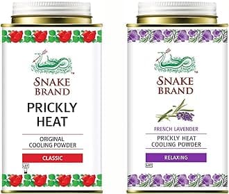 Prickly Heat Cooling Body Powder 140g Twin Pack Classic & Relaxing Lavender (1 of Each)