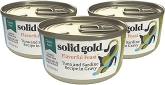 Solid Gold Wet Cat Food Pate - Healthy Canned Cat Food Pate w/Real Tuna & Sardine, Omega Fatty Acids, Vitamins & Minerals - Grain Free & Gluten Free Can Meals for Cats & Kittens - 3ct/3oz Cans
