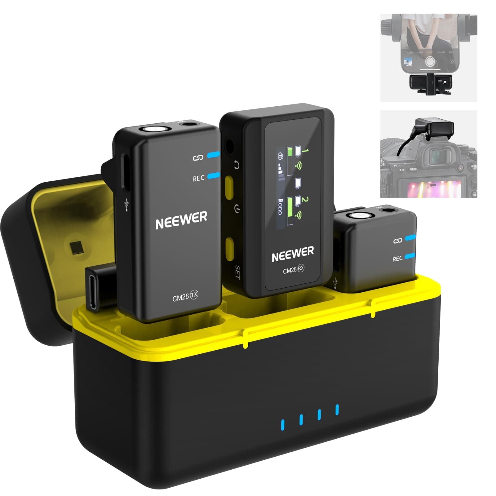 Neewer CM28 Wireless Lavalier Microphone System with Charging Case Noise Canc...