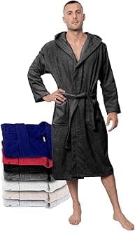 TwinzenMen's Bathrobe, 100% Cotton (350 g/m²) Oeko-Tex® Certified, Bathrobe with Hood, 2 Pockets, BeltOEKO-TEX STANDARD 100