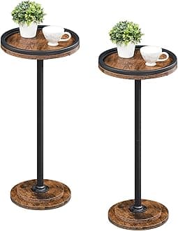 HOOBRO Small Round Side Tables, Set of 2, Drink Tables, Coffee Martini Tables with Pedestal Accent for Small Spaces in Living Room, Bedroom, Sofa Couch, Rustic Brown BF168BZP201