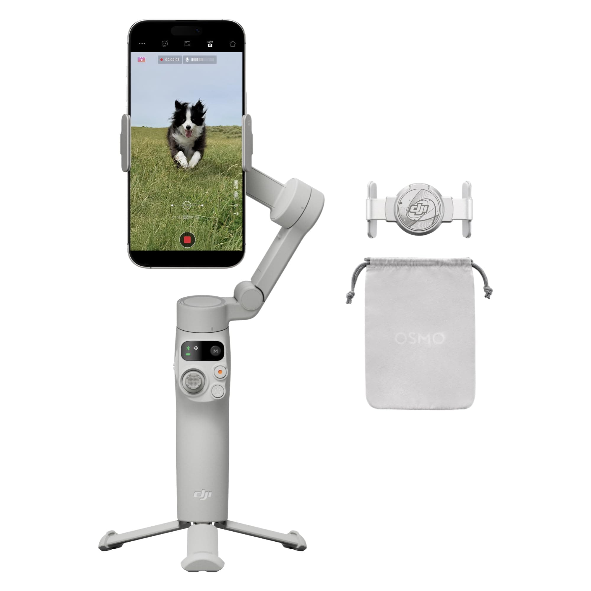 Osmo Mobile 7 Gimbal Stabilizer for iPhone, Android, Built-in Tripod, Ultra-Light, 3-Axis Phone Gimbal,Activetrack 7.0,One-Tap Edit,Phone Charging Vlogging Stabilizer YouTube Video, Gray