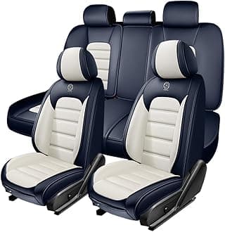 5 Seat Covers for Toyota FJ Cruiser 2007-2014,Premium Nappa Leather Car Seat Covers Car Seat Cushions,Waterproof Soft Seat Covers for Cars,Interior Accessories Airbag Compatible（Standard-Blue&White）