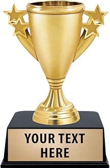 Crown Awards Gold Cup Trophy, 5 1/4" Gold Starburst Recognition Trophy with Custom Engraving Prime