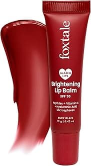 Foxtale SPF 30 Brightening Lip Balm for Dark Lips with Peptides & Vitamin C | Brightens Pigmented | Hydrates | SPF - Ruby Glaze 12gm