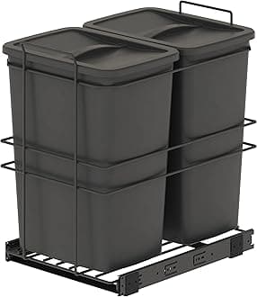 Emuca - Recycle bins for kitchen, 2 x 35 L, lower fixing and manual removal, Anthracite grey plastic, 1 ut