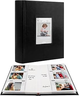 Photo Album for Fujifilm Instax Mini Camera, Photo Album for Polaroid, Leather Cover, 180 Pockets 2x3 with Writing Space for Instax Mini 12 11 9 40 8 7 Evo LiPlay Instant Camera, Black