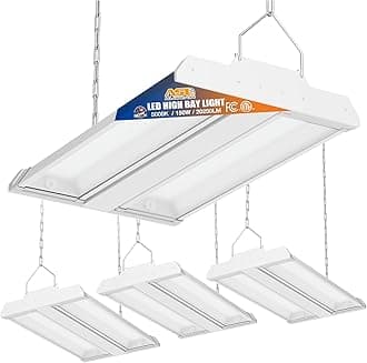 Allsmartlife LED Linear High Bay Light 4-Pack, 150W 20250LM 0-10V Dimmable 5000K Daylight, Adjustable Tilt Hanging LED High Bay Shop Lighting Fixtures for Garage Warehouse Workshop, ETL