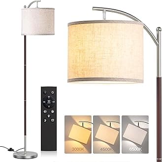 addlon Floor Lamp for Living Room with Remote, Dimmable Standing lamp with Linen lampshade for Bedroom, Office, Lamps with 9W LED Bulb Included - Brown & Nickel with Beige Shade