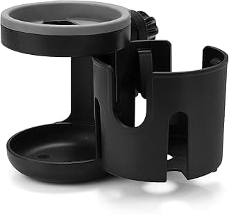 Accmor AC8482-Black Cup Holder, Universal 2-in-1 Stroller, Bike, Wheelchair, Walker Accessory, ABS Plastic, 360° Rotatable, Fits Uppababy, Nuna, Doona Strollers, Baby Bottles, Coffee Mugs etc.