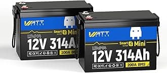 12V 314Ah Lithium Iron Phosphate Replaces Lead Acid Batteries | 15000 Cycles + Bluetooth 200A BMS | 4019Wh Energy, Rechargeable, Ideal for RV, Boat, Energy Storage (12V314miniBT-2Pack)