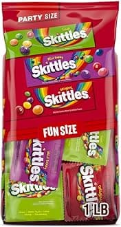 Skittles Fun Size Original, Wild Berry, and Sour Chewy Individually Wrapped Stocking Stuffers Christmas Candy Variety Pack, 26.46 Oz Bulk Bag