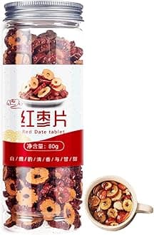 Dried red, sour jujube slices 2.82oz/80g, 1 can of red dates, dried fruit sugar free, no additives, flower tea, dried red dates, sulfur free jujube slices