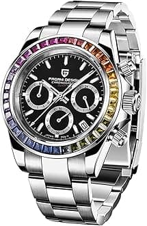 RollsTimiPagani Design Men's Watch Multifunction Men's Sports Clock Quartz Chronograph Japan VK63 Movement Stainless Steel Strap Automatic Date 100M Water Resistant 2022 (Crystal Color Black)