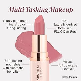 Mineral Fusion Lipstick, Vivid & Smudge-Free Lip Color with Avocado Oil, Cocoa Seed Butter & More, Long-Lasting Vegan Lipstick, FD&C Dye-Free, Cruelty-Free, Paraben-Free, Gluten Free, Paloma