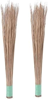 Generic Natural and Pure Bamboo Seek Bass Jhadu/Brooms for Group Floor, Garden, Outdoor Cleaning -Brown/Set of 2