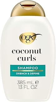 OGX Quenching + Coconut, Curl-Defining Shampoo, Hydrating & Nourishing Curly Hair Shampoo with Coconut Oil, Citrus Oil & Honey, Paraben, Sulfate-Free Surfactants, 13 floz