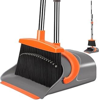 - Broom and Dustpan Set for Home, Broom and Dustpan Combo for Office, Long Handle Broom with Upright Standing Dust pan,Indoor&Outdoor Sweeping (Gray&Orange)