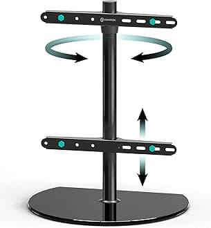 ONKRON Black Glass TV Stand Table Top for 32-65 Inch Screen, Universal Table Top TV Stand up to 35 kg - TV Pedestal Stand VESA 100x100-400x400/Height Adjustable TV Bracket Stand Swivel PT2-B Black