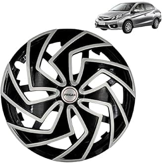 Prigan Wheel Cover for Honda Amaze 14 Inch Black Silver Wheel Cap (Available in 13,14 Inch) (Set of 4 Pcs) (Press Fitting) Model- Spider BS-14