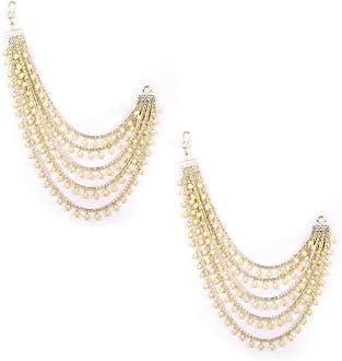 Shining Diva Fashion Latest Trendy Stylish Ear Chain Earrings for Women | Traditional 18k Gold Plated Wedding Party Jewellery | Bahubali Inspired Kan Chain Jhumki Earrings