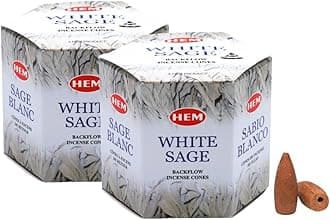 HEM WhiteSage Fragrance Backflow Incense Cones| Cones for Home Freshness, Positive Energy & Yoga Meditation|Pooja Item for Home | Burning Time - 25-30 Minutes |Pack of 2-40 Cones Each