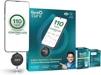 BeatO CURV Sugar Test Machine | FREE 25 Strips & 25 Lancets (Type-C USB Connector) |Smartphone Connected Glucometer Machine | Android only | ISO Certified: Made in India, Black