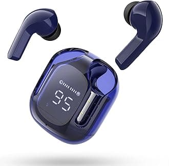 ACEFAST T6 Wireless Earbuds, Bluetooth Headphones with ENC Noise Canceling Translucent Earphones, HiFi Dual Stereo Microphone Mini in-Ear Earbuds with Charging Case and LED Digital Display Blue