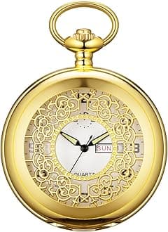 Smooth Quartz Pocket Watches for Men Classic Arabic Digital Luminous Dial & Day Date Pocket Watch with Chain Christmas Graduation Birthday Gifts