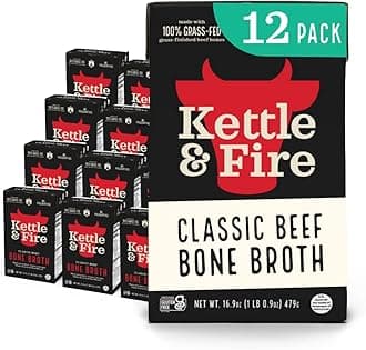 Kettle & Fire and Classic Beef Bone Broth, Keto, Paleo, and Whole 30 Approved, Gluten Free, High in Protein and Collagen, 12 Pack