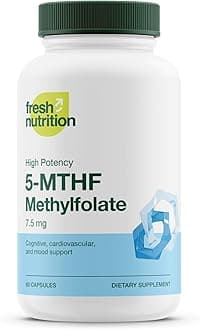 Fresh Nutrition L Methylfolate 7.5mg – Maximum Potency – Superior Bioavailability – 5-MTHF Methyl Folate for Mood, Cognition, Immunity, Cardiovascular, Neurological, Reproductive Health - 60 Capsules