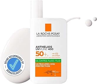 La Roche Posay Anthelios UVMune 400 Oil Control Invisible Fluid SPF50+, Mattifying Sunscreen For Oily Blemish-Prone Skin, Ultra Long UVA Protection, Sweat Resistant, Non-Comedogenic, 50ml