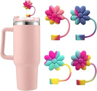 Flower Straw Covers Toppers Silicone Accessories for Stanley Cups 30&40 Oz Tumbler with Handle Reusable Colorful Straw Caps Tips for Stanley 0.4in Straws Dust-Proof Straw Lids(4 Pcs)