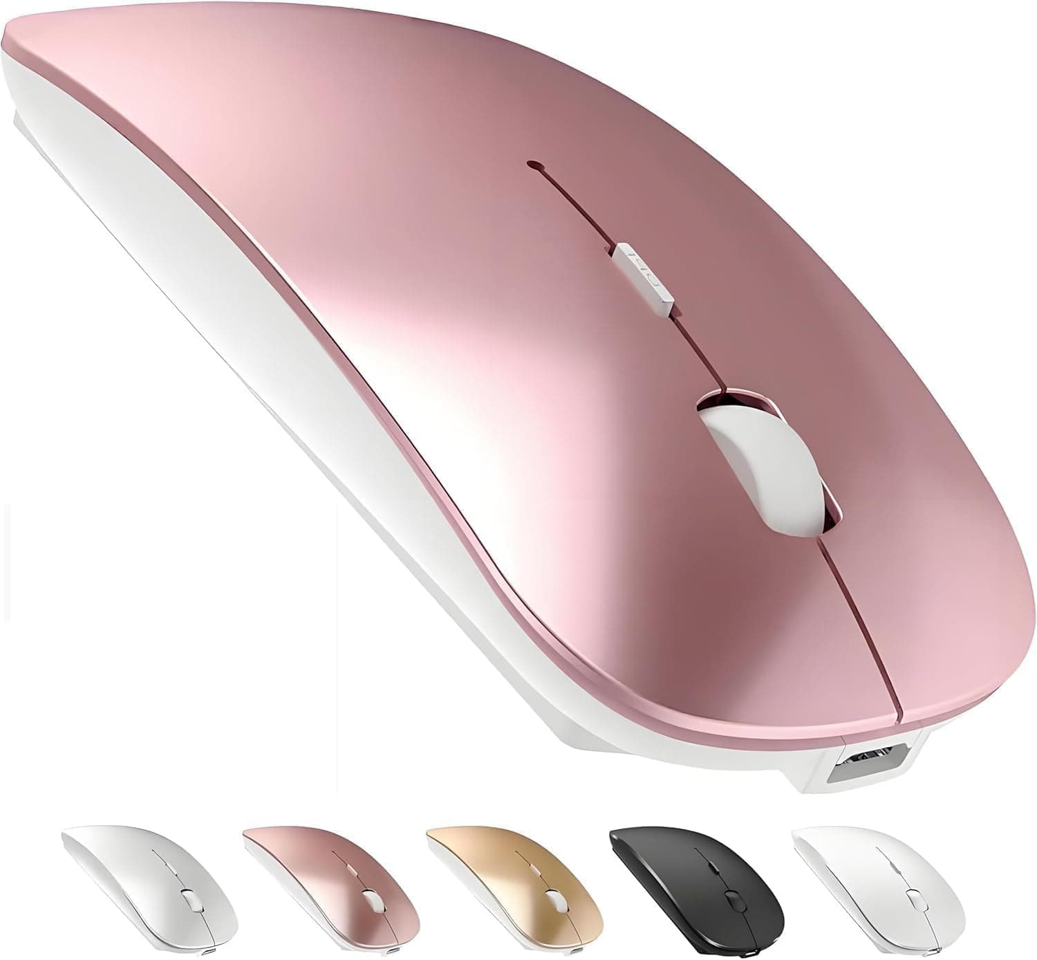Bluetooth Mouse,Rechargeable Wireless Mouse for MacBook Pro/MacBook Air/Laptop/PC/Mac/iPad pro/Computer,Bluetooth 5.2 + 3.0 +2.4G USB Receiver (Rose Gold)