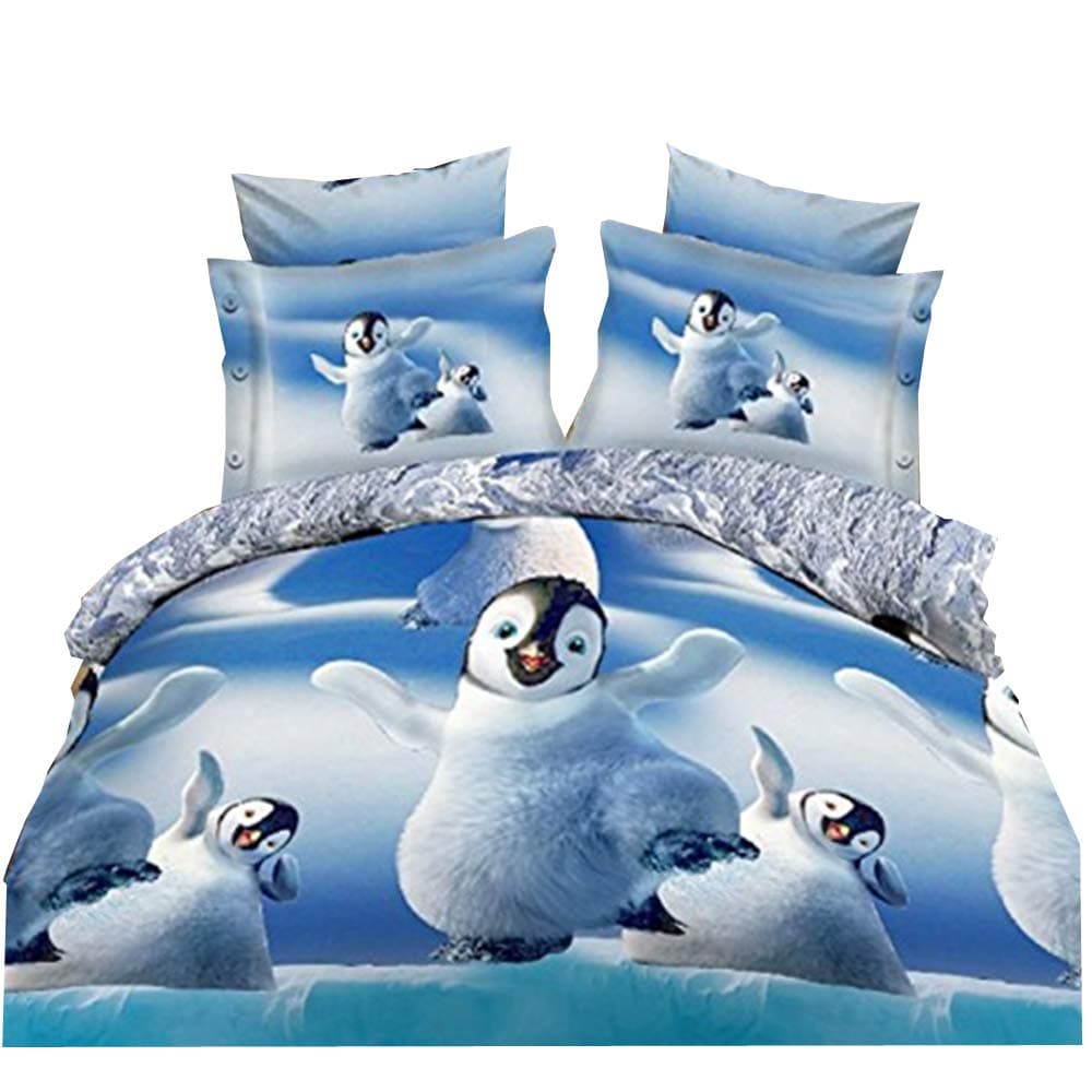 3D Bedding Set,Penguin Bedding,Cute Bed Bed Sheet Set, Queen Size,4pcs