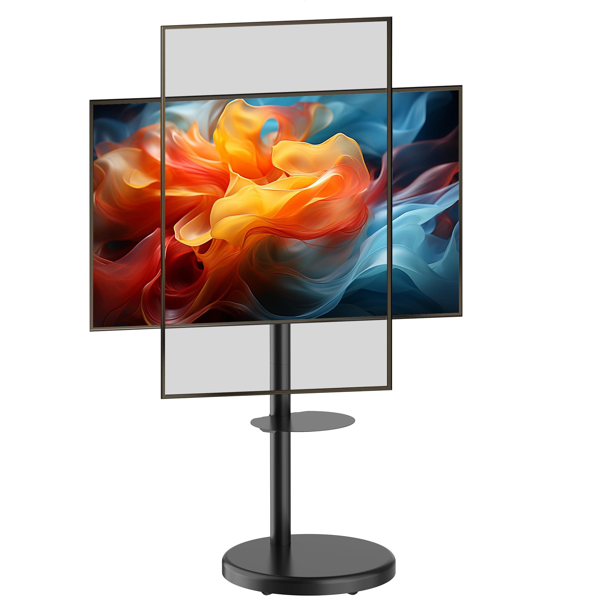 Mount Plus PL-46TW Tilt Landscape to Portrait Rotation Mobile TV Stand for 37" to 86" Flat Screen TV | Max 110 LBS | VESA 600x400 mm | Pegboard Pane for Media Player and Shelf Space (Black)