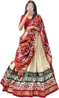 GenericWomen's Dola Silk Lehenga Choli Patola Print with Foil Work With Unstitched Blouse