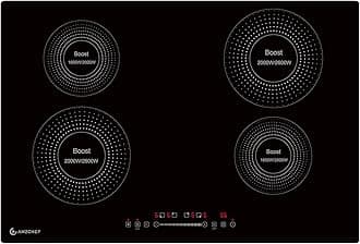- AMZCHEF Electric Cooktop 30 Inch with 4 BOOST Burners Bulid-in Induction Cooktop, 220V-240V/7200W 9 Levels Stove Control by Slide Touch, Child Safety Lock, Pause,Timer and Overheat Protection, No plug