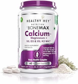 Vegan Calcium with Magnesium, Vitamin D3 & Vitamin K2- Mk7 - BoneMax - Bone Health Complex - 60 Vegetable Capsules