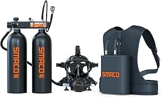 SMACO Mini Scuba Tank 4L Scuba Diving Tank (Assembled by Two 2L Cylinders) for Shallow Water Diving Support 30-45 Minutes Breath Portable Scuba Tank Kit for Diving Entertainment