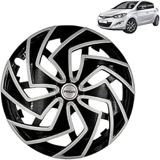 Prigan Wheel Cover for Hyundai I20 Old 14 Inch Black Silver Wheel Cap (Available in 13,14 Inch) (Set of 4 Pcs) (Press Fitting) Model- Spider BS-14