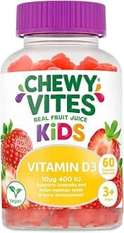 Kids, High Strength Vit D3 60 Gummy Vitamins, 10 Micrograms, 400 Iu, 1-A-Day, Real Fruit Juice, Vegan, 3 Years +
