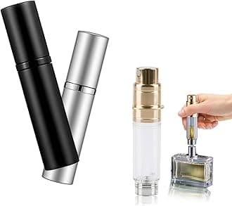 2Pcs Travel Refillable Perfume Bottle : 5ml Mini Portable Perfume Empty Atomisers - Bottom Fill Pocket P-e-r-f-u-m-e Dispenser, Unisex for Travel Vacation Birthday Anniversary (Black+Silver)
