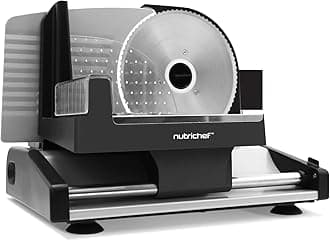 NutriChef Electric Meat Slicer – 200W Compact Deli and Bread Slicer with Adjustable Thickness Dial 0–15 mm, Removable Stainless Steel Blade, Countertop Food Slicer for Kitchens, Home