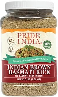 Pride Of IndiaExtra Long Brown Basmati Rice - Naturally Aged Healthy Grain, 3 lbs Jar