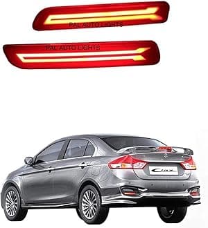 Car Reflector Led Brake Light for Bumper(Rear/Back) Drl for Maruti Suzuki Ciaz with Wiring (Red) - Set of 2(L+R)