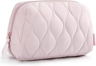 Makeup Bag, Travel Cosmetic Bag, Puffy Padded Make Up Bag for Women, Makeup Organizer Case, Wide-open Pouch Purse, Travel Essentials, Toiletries Accessories Brushes, Pink